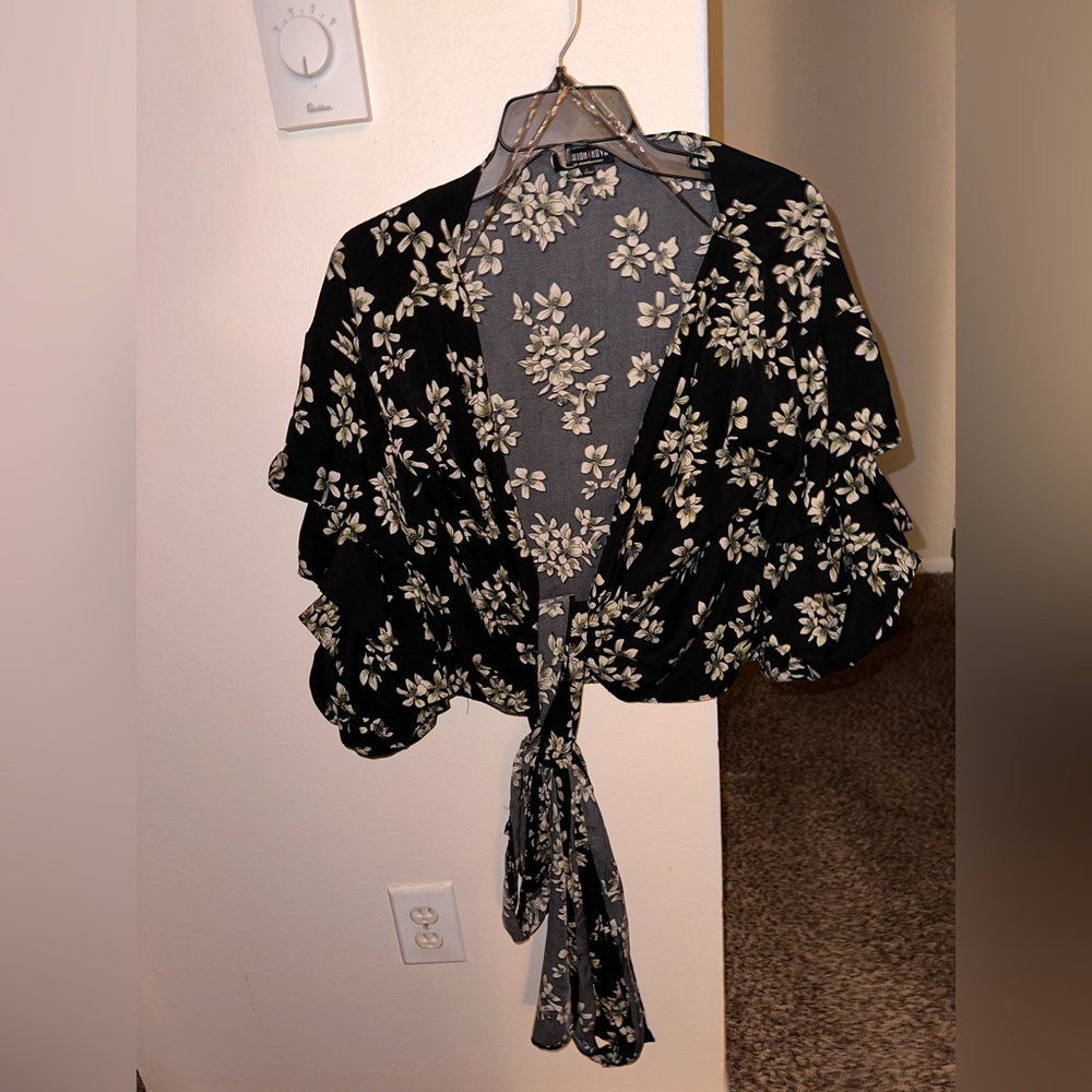 Fashion Nova Long Sleeve Floral Wrap Blouse